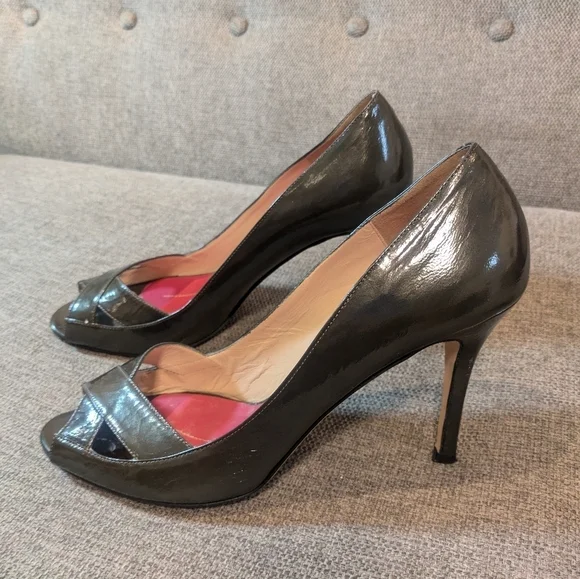 Kate Spade peep toe pumps dark green patent leather size 11 - Picture 3 of 8
